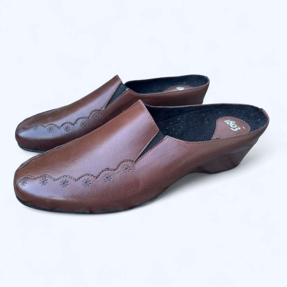1803 Brown Leather Slip On Mule Comfort Shoes Made in Portugal Women's size 41